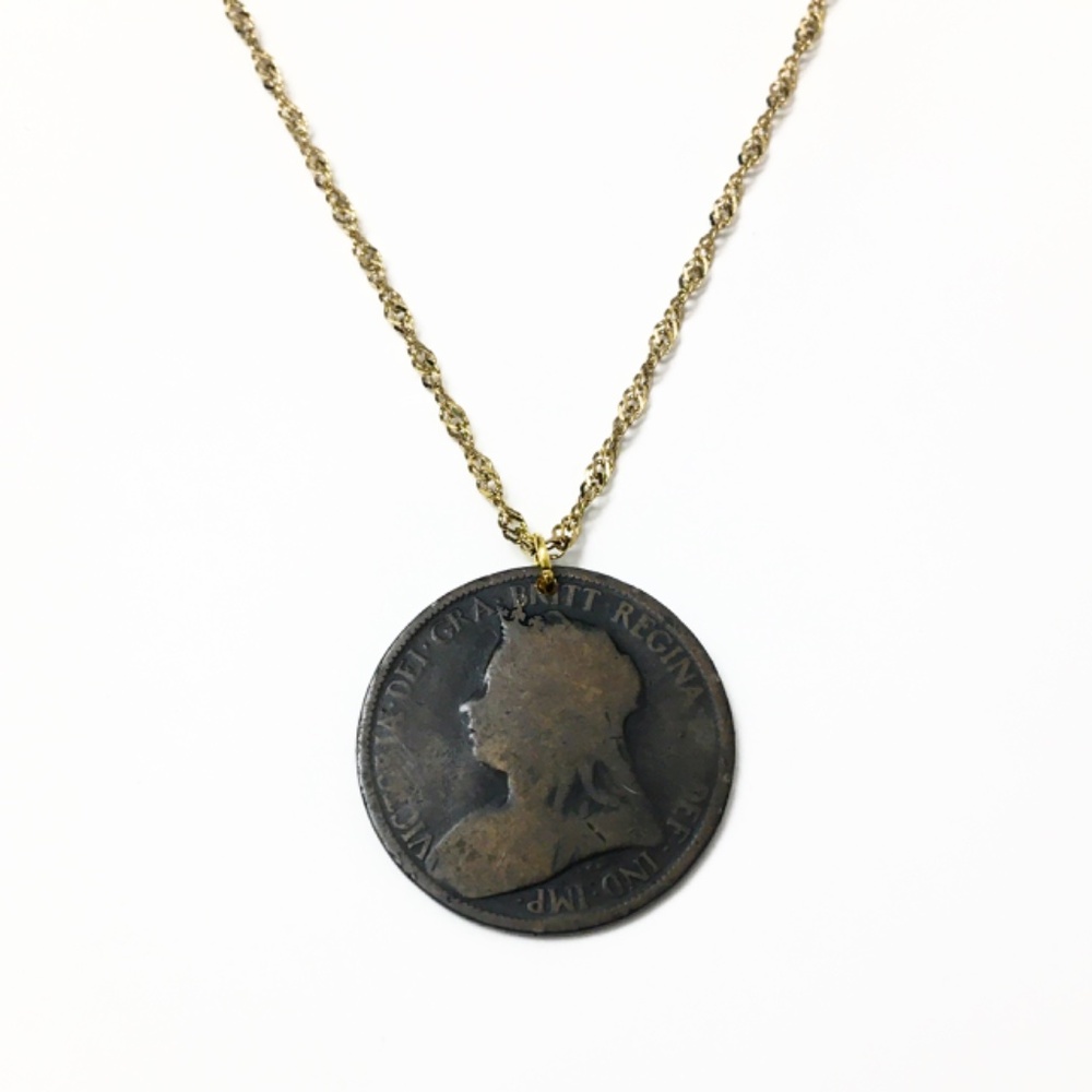 Antique 1899 Coin Necklace — Authentic Victorian Era - Picture 2 of 4